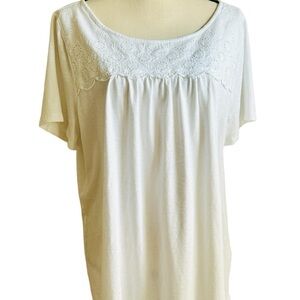 Talbots Top White Eyelet Scallop Trim Tee Soft Cotton Blend Short Sleeve size 1X